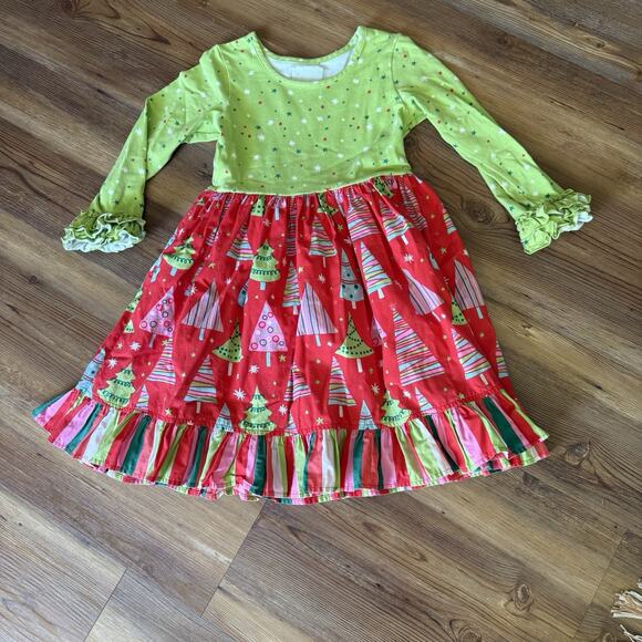 Eleanor Rose Girls Christmas Tree Rhonda Dress Size 6-7 Long Sleeve Holiday - Picture 1 of 8